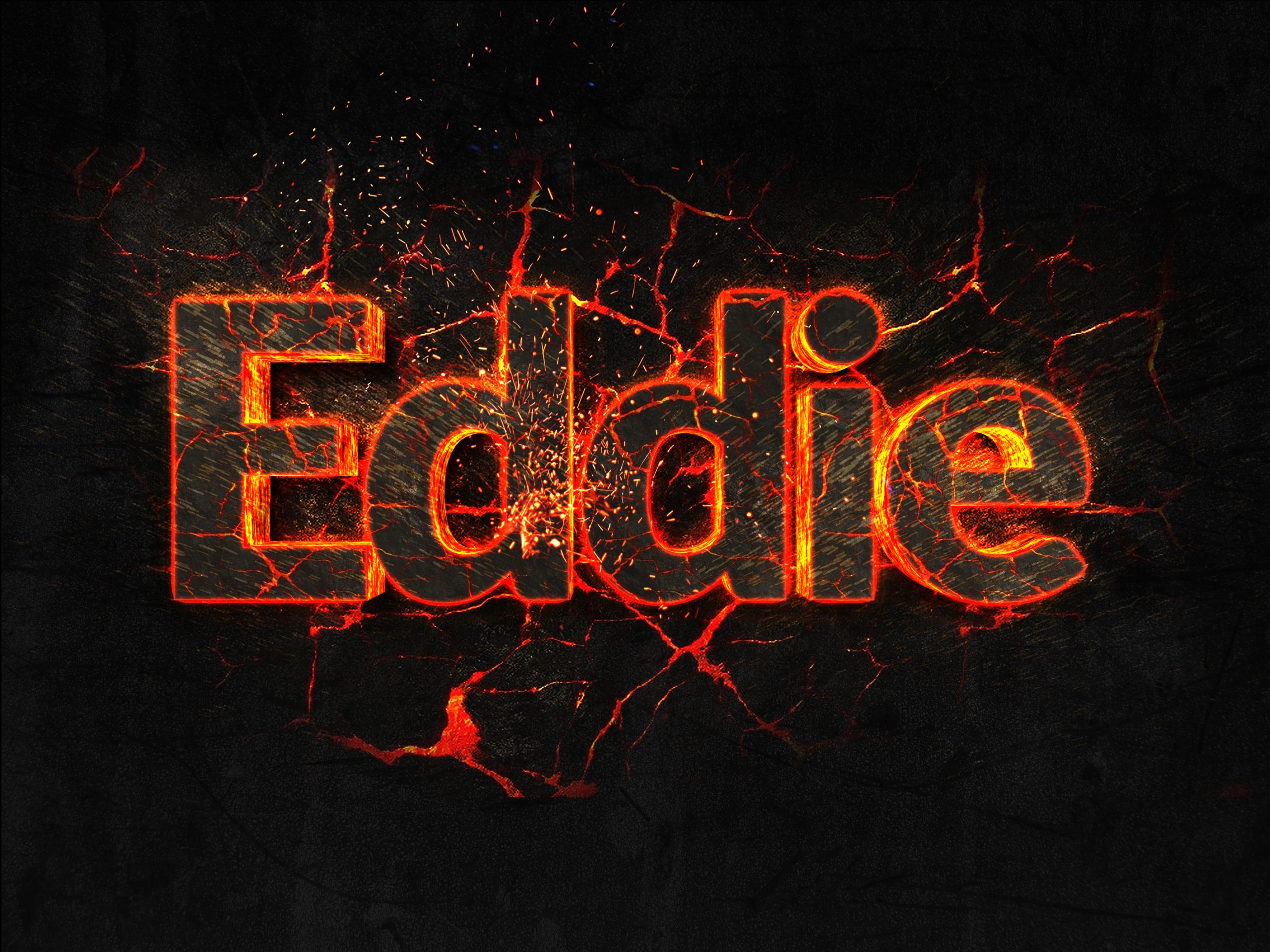 Eddie Fire text flame burning hot lava explosion background.