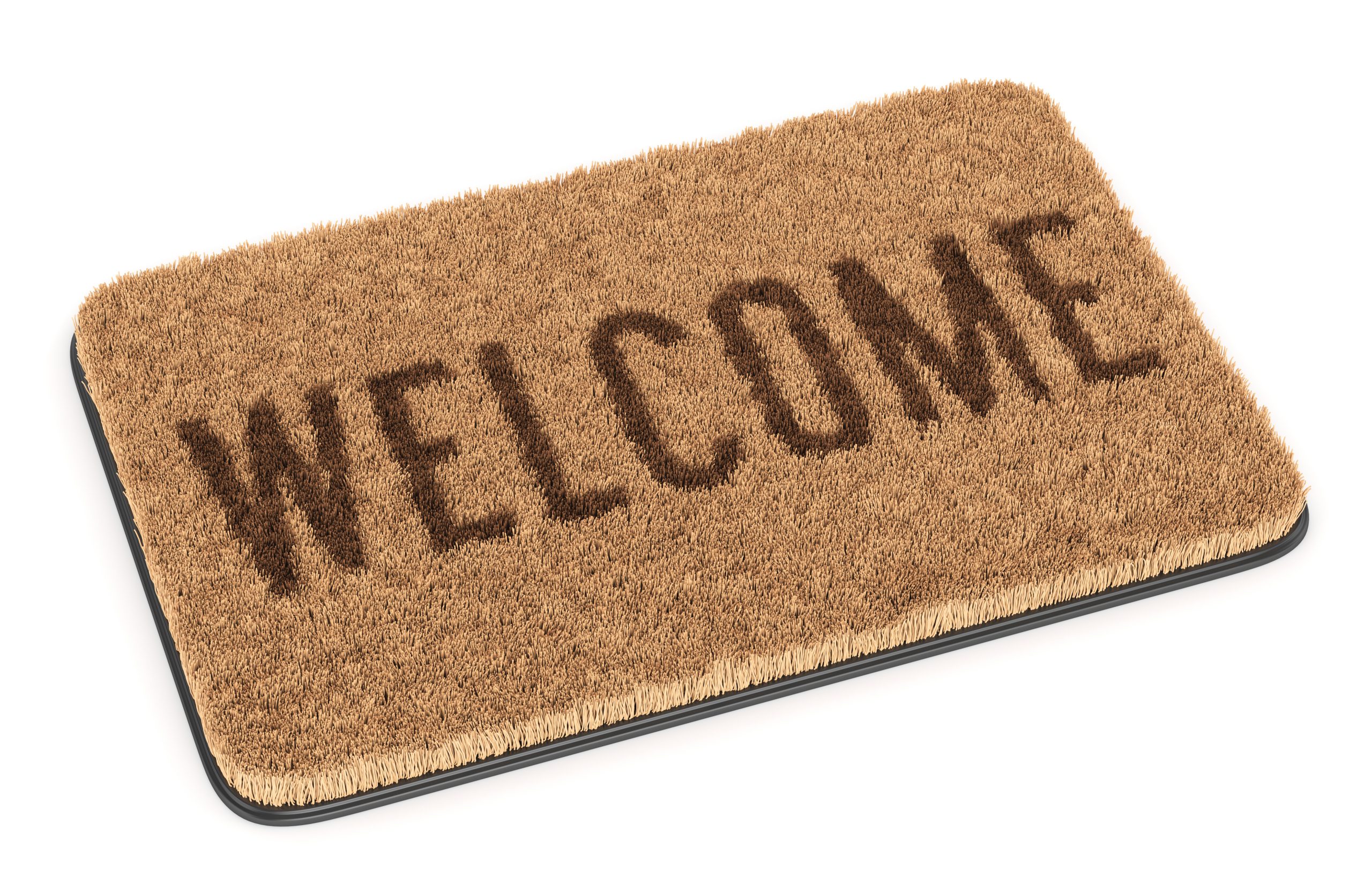 Brown welcome coir doormat isolated on white