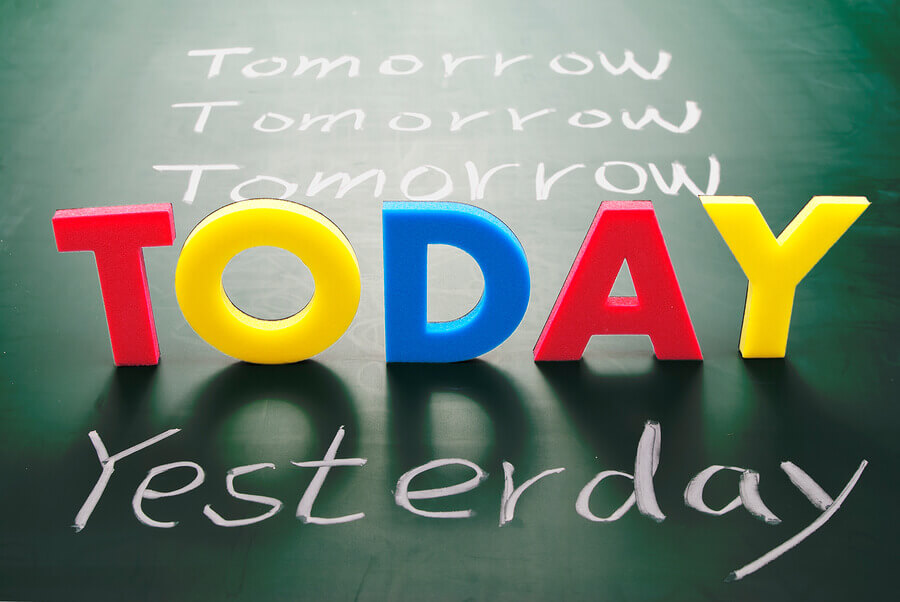 Today, Yesterday, And Tomorrow Words On Blackboard