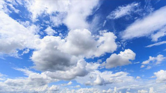 Blue sky background with white clouds and rain clouds